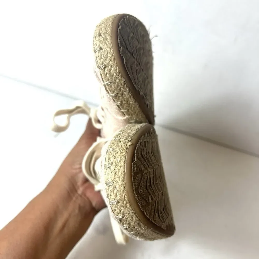 TOMS Womens Size 9 Comfort Casual Light Pink Fabric Espadrille Lace Up Flat Shoe